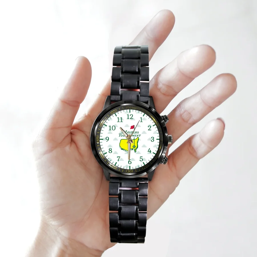Clock Face Augusta National Golf Club Pattern Masters Tournament Black Stainless Steel Watch