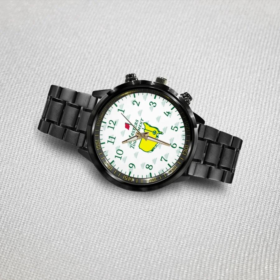 Clock Face Augusta National Golf Club Pattern Masters Tournament Black Stainless Steel Watch