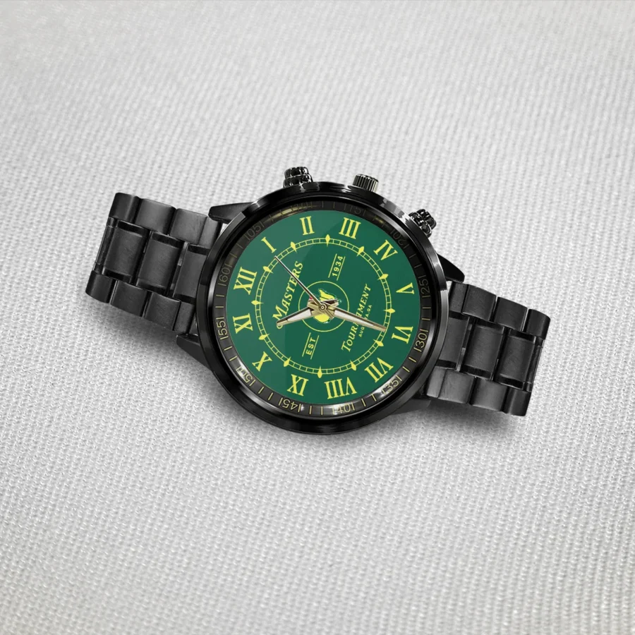 Vintage Clock Roman Numerals Masters Tournament Est 1934 Black Stainless Steel Watch Gift For Fans