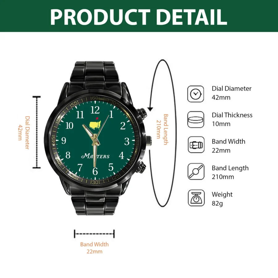 Masters Tournament Logo Black Stainless Steel Watch Gift For Fans