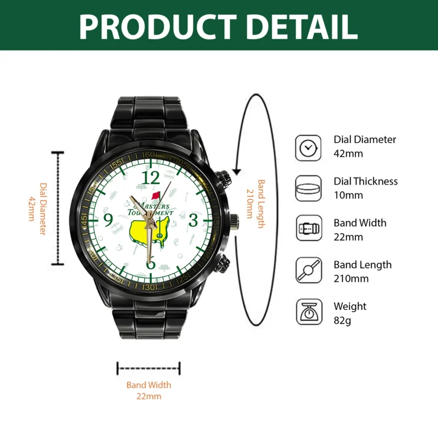 Clock Face Masters Augusta Icons Pattern Masters Tournament Black Stainless Steel Watch