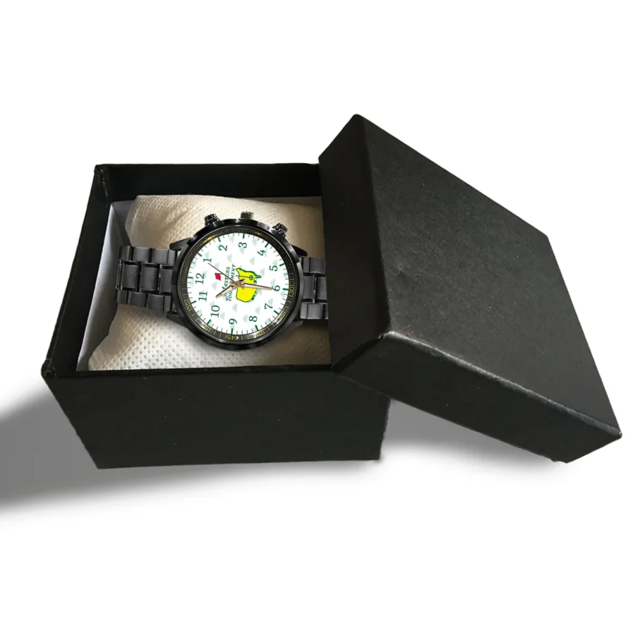 Clock Face Augusta National Golf Club Pattern Masters Tournament Black Stainless Steel Watch