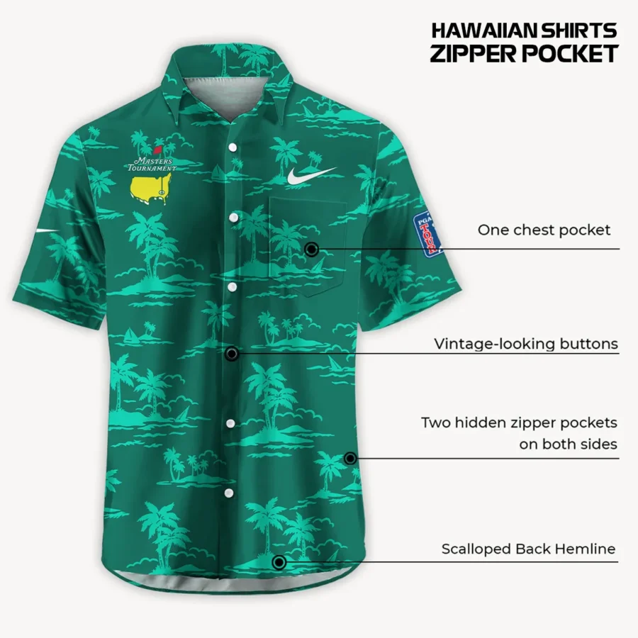 Teal Green Nike Masters Tournament Exclusive Logo Hawaiian Shirt Zipper Pockets Ultra Lightweight Shirt HOHW250225A2NKHWP-TG