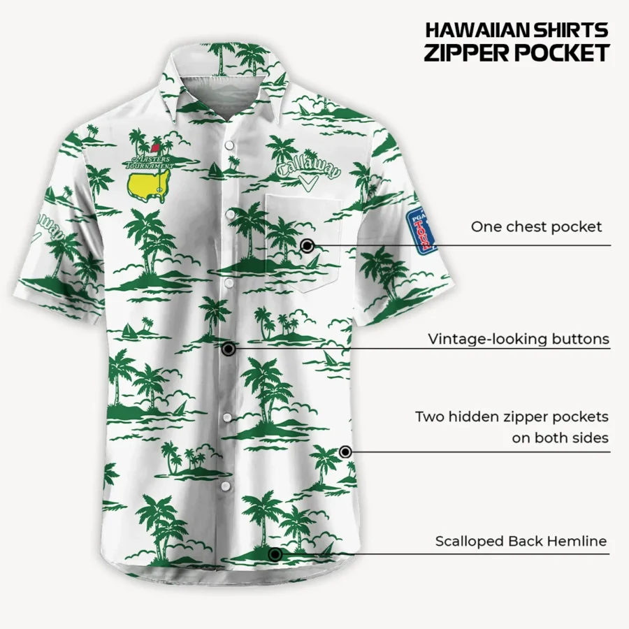 White Callaway Masters Tournament Exclusive Logo Hawaiian Shirt Zipper Pockets Ultra Lightweight Shirt HOHW250225A2CLWHWP-WHI